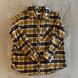Arizona Jean Co. Juniors Size Large Plaid Flannel Shirt Long Sleeve Black Yellow